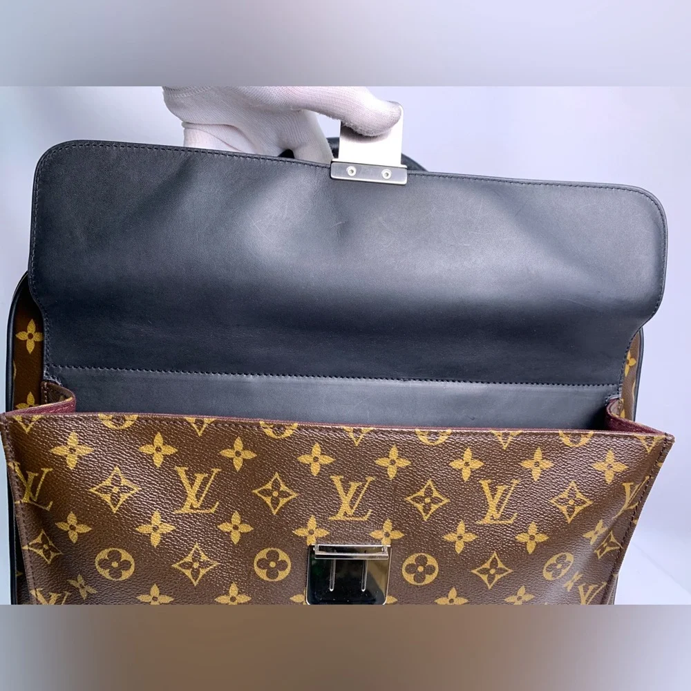 LOUIS VUITTON Monogram Macassar Soft Briefcase Silver Black